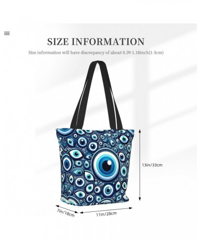 Women Shoulder Bag Greek-Turkish-Blue-Nazar Foldable Tote Bag With Zipper Closure Casual Shopping Purse Daily Bag $18.55 Totes