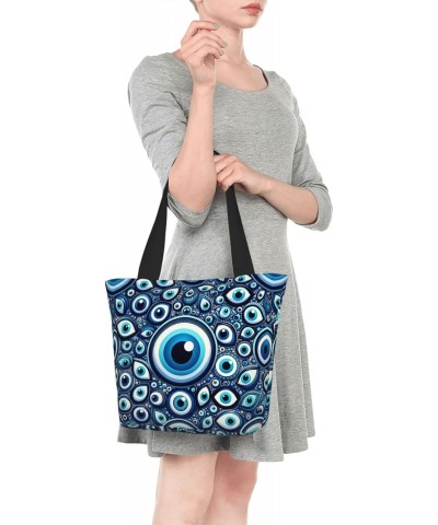 Women Shoulder Bag Greek-Turkish-Blue-Nazar Foldable Tote Bag With Zipper Closure Casual Shopping Purse Daily Bag $18.55 Totes