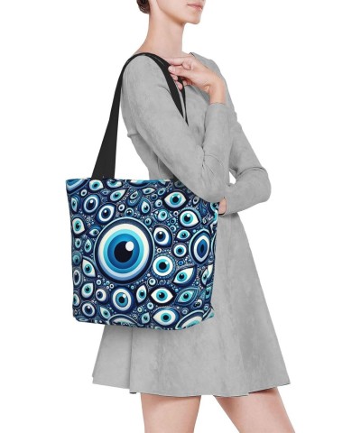 Women Shoulder Bag Greek-Turkish-Blue-Nazar Foldable Tote Bag With Zipper Closure Casual Shopping Purse Daily Bag $18.55 Totes