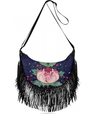 Women Fringe Tassel Cross Body Bag Boho Orange Flower Leisure Shoulder Bag Color584 $11.63 Crossbody Bags