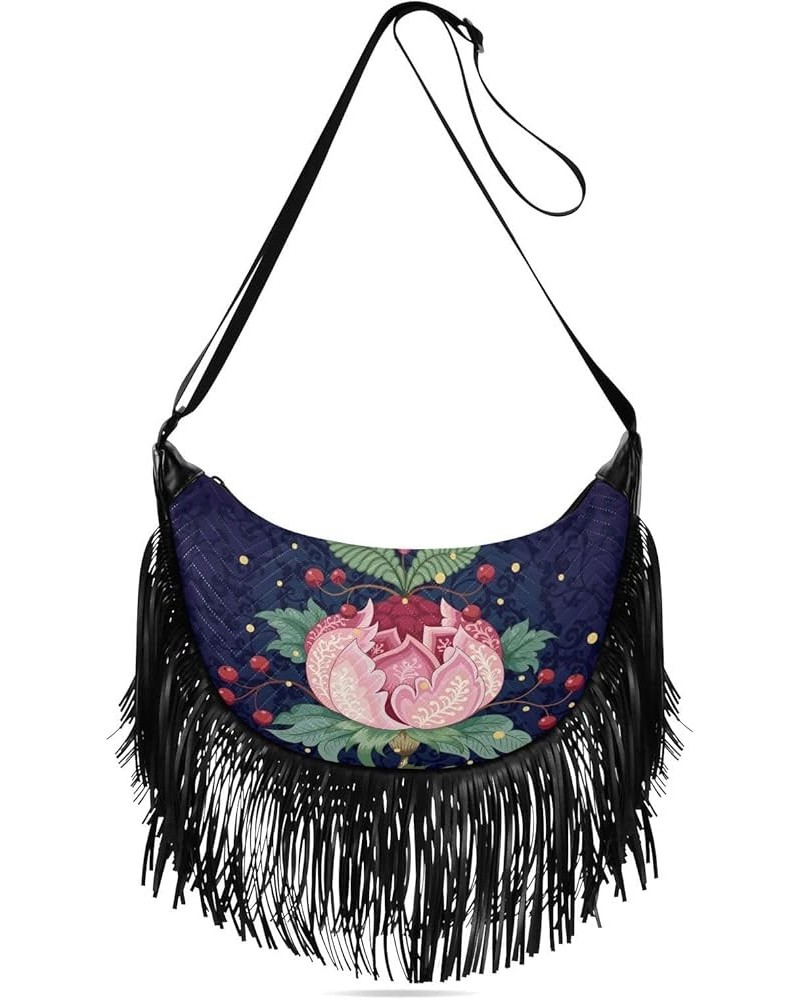 Women Fringe Tassel Cross Body Bag Boho Orange Flower Leisure Shoulder Bag Color584 $11.63 Crossbody Bags