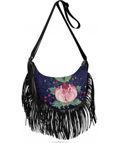 Women Fringe Tassel Cross Body Bag Boho Orange Flower Leisure Shoulder Bag Color584 $11.63 Crossbody Bags