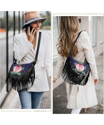 Women Fringe Tassel Cross Body Bag Boho Orange Flower Leisure Shoulder Bag Color584 $11.63 Crossbody Bags