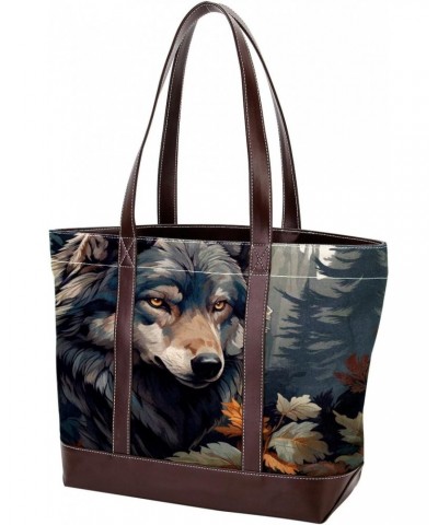 Wolf Canvas-Leather Mix Crossbody Bag, 13.3x4.7x12.2in, Durable Hand-Held Purse with Stylish Design $28.79 Crossbody Bags