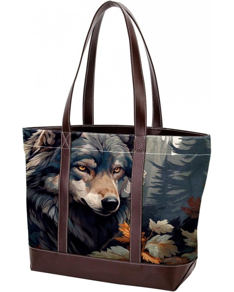 Wolf Canvas-Leather Mix Crossbody Bag, 13.3x4.7x12.2in, Durable Hand-Held Purse with Stylish Design $28.79 Crossbody Bags