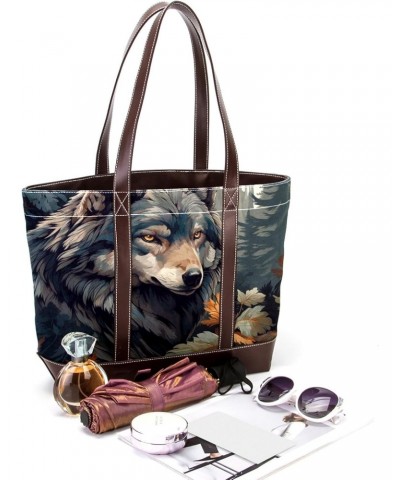 Wolf Canvas-Leather Mix Crossbody Bag, 13.3x4.7x12.2in, Durable Hand-Held Purse with Stylish Design $28.79 Crossbody Bags