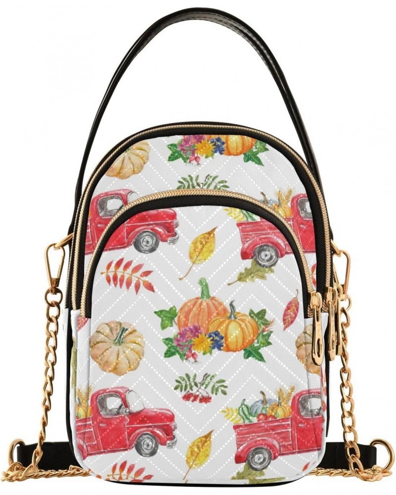 Thanksgiving Pumpkin Trucks Crossbody Bags for Women Crossbody Bag Cell Phone Purse with Chain Strap for Daily Use $13.77 Cro...