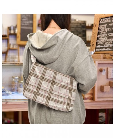 Beige Tartan Background Faux Plush Tote Handbags Versatile Underarm Bag Stylish Shuolder Bag for Women $12.09 Totes