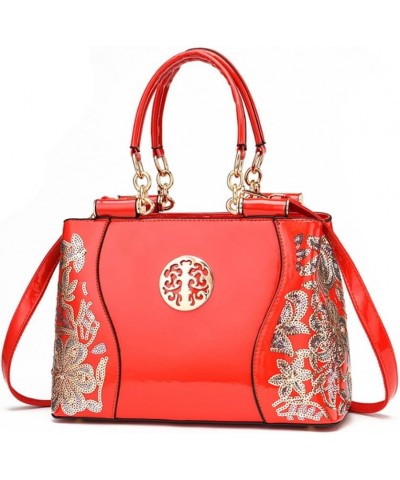 Women Synthetic Patent Bright Leather Portable Personality Tote Hobo Shoulder Crossbody Clutches Handbags D Red $28.83 Totes