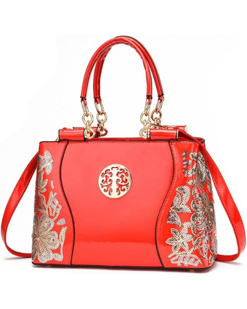 Women Synthetic Patent Bright Leather Portable Personality Tote Hobo Shoulder Crossbody Clutches Handbags D Red $28.83 Totes