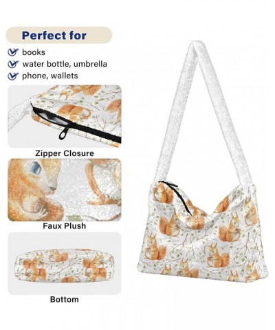 Squirrel and Leaves Plush Shoulder Bag Furry Tote Handbag Purse Faux Fur Crossbody Bag for Women $10.70 Totes