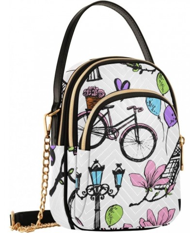 Cell Phone Purse Paris Eiffel Tower Bike Balloon Flower Crossbody Handbag Durable Shoulder Bag Sturdy Travel Pouch Compact Ch...