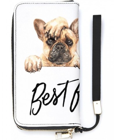 French Bulldog Best Friends Forever Zip Coin Pocket Leather Wallet Vertical Long Wallet for Men Woman With Credit Card Holder...