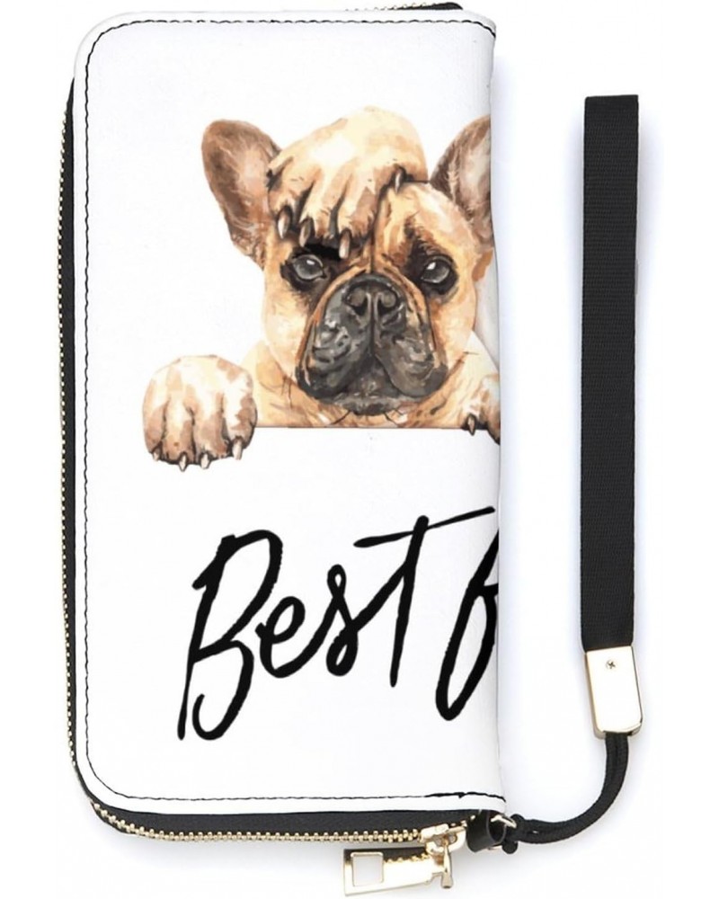 French Bulldog Best Friends Forever Zip Coin Pocket Leather Wallet Vertical Long Wallet for Men Woman With Credit Card Holder...