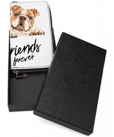 French Bulldog Best Friends Forever Zip Coin Pocket Leather Wallet Vertical Long Wallet for Men Woman With Credit Card Holder...