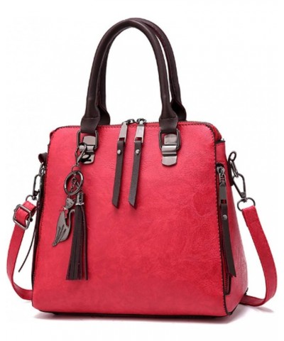 Women Handbags PU Long Strap Shoulder Bag Ladies Tote Bag Cross-body Bags Purse Messenger Bags-Black Red $21.75 Totes