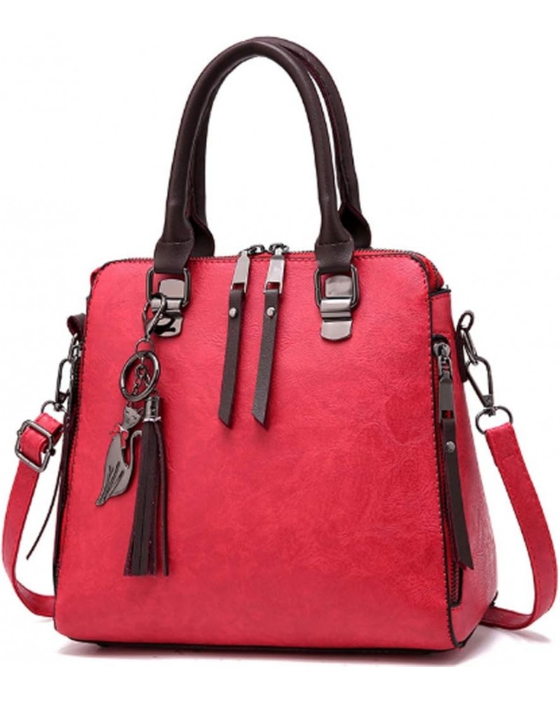 Women Handbags PU Long Strap Shoulder Bag Ladies Tote Bag Cross-body Bags Purse Messenger Bags-Black Red $21.75 Totes