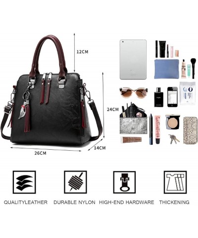 Women Handbags PU Long Strap Shoulder Bag Ladies Tote Bag Cross-body Bags Purse Messenger Bags-Black Red $21.75 Totes