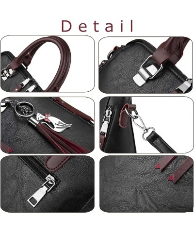 Women Handbags PU Long Strap Shoulder Bag Ladies Tote Bag Cross-body Bags Purse Messenger Bags-Black Red $21.75 Totes