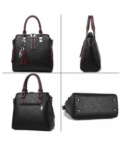 Women Handbags PU Long Strap Shoulder Bag Ladies Tote Bag Cross-body Bags Purse Messenger Bags-Black Red $21.75 Totes