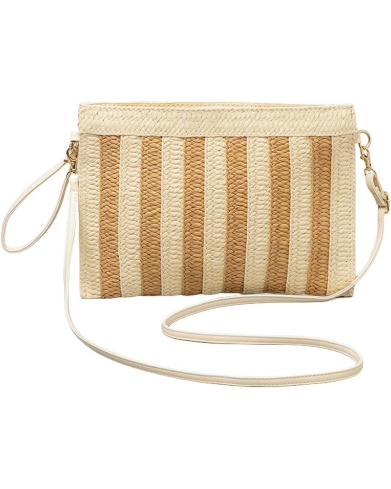 Striped Straw Clutch Bags for Women Beach Clutch Straw Crossbody Bag Shoulder Envelope Purse Woven Clutch Handbag Beige $10.3...