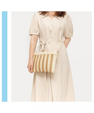 Striped Straw Clutch Bags for Women Beach Clutch Straw Crossbody Bag Shoulder Envelope Purse Woven Clutch Handbag Beige $10.3...