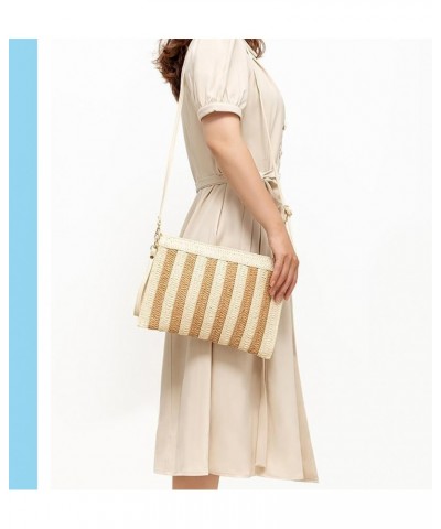 Striped Straw Clutch Bags for Women Beach Clutch Straw Crossbody Bag Shoulder Envelope Purse Woven Clutch Handbag Beige $10.3...