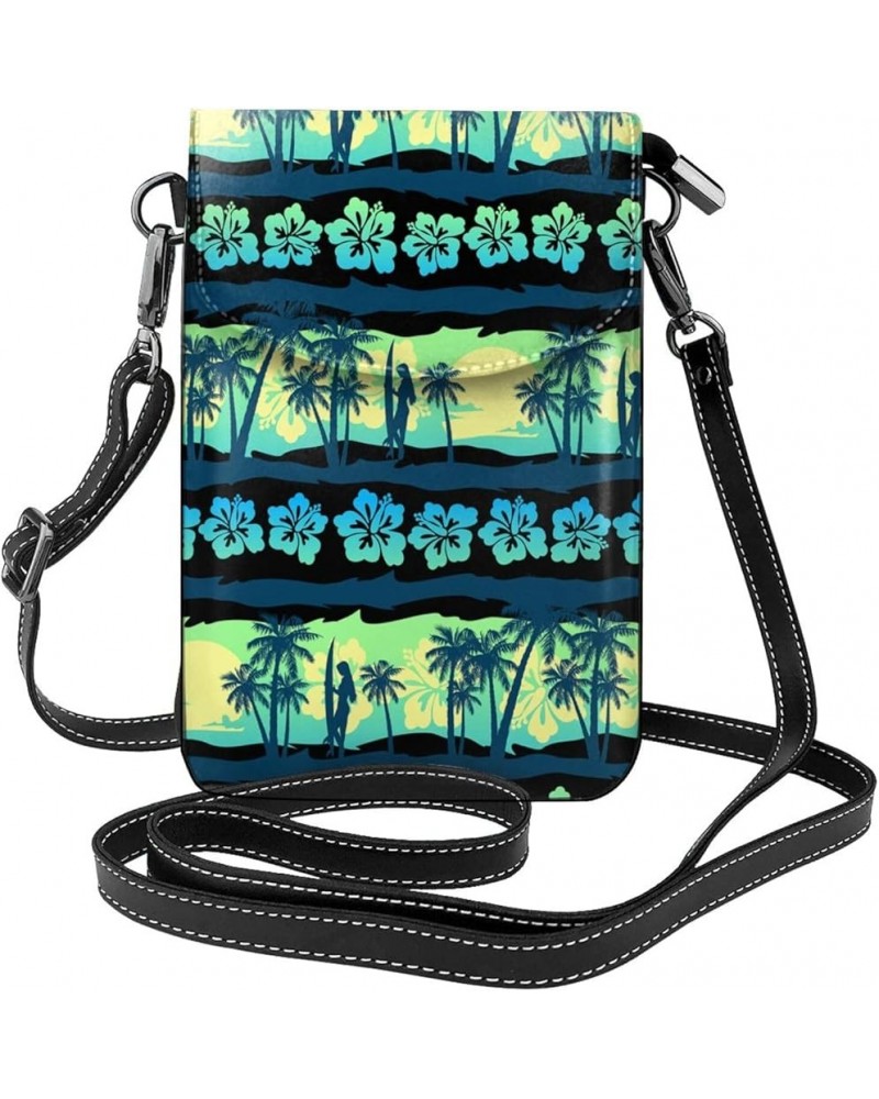 Small Crossbody Phone Bags for Women Leather Cell Phone Purse Lightweight Cell Phone Wallet Girls Tropical Hibiscus Coconut T...