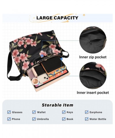 Black Red Flowers Tote Bag for Women Large Hobo Bags Leather Crossbody Bags Tote Handbags with Adjustable Strap for Travel Me...