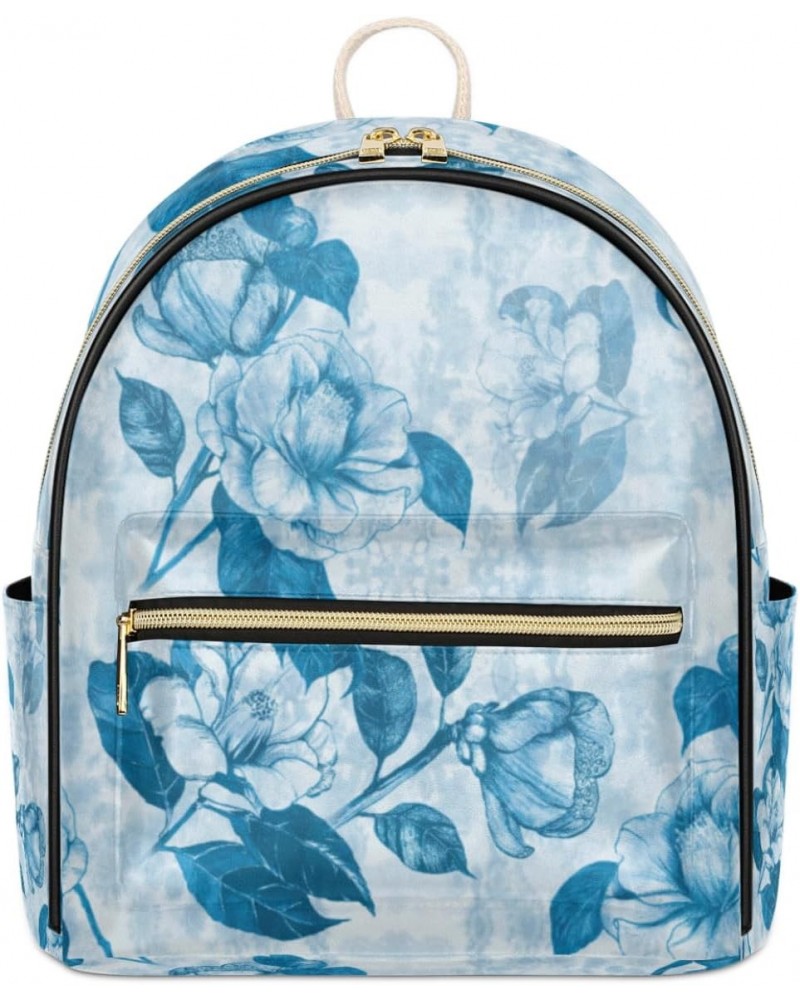 Vintage Blue Mini Backpack Purse for Women, Flower Floral Small Backpack Leather Casual Daypacks Ladies Shoulder Bags $20.70 ...