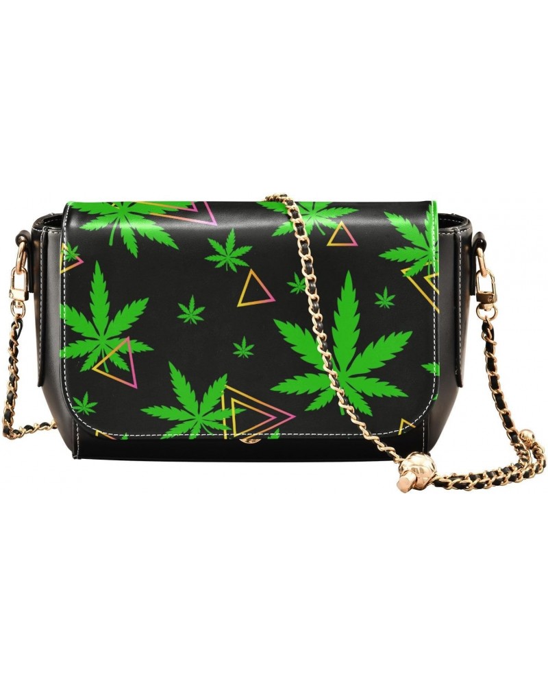 Green Black Leaves Crossbody Bags for Women Leather Purse Shoulder Bag Handbag for Gifts Work Daily $21.99 Shoulder Bags