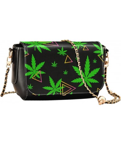 Green Black Leaves Crossbody Bags for Women Leather Purse Shoulder Bag Handbag for Gifts Work Daily $21.99 Shoulder Bags