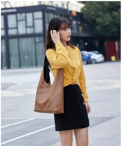 Hobo Tote Bag for Women Trendy PU Leather Shoulder Bag Large Casual Hobo Handbag Brown $16.45 Totes