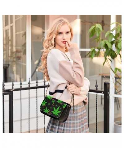 Green Black Leaves Crossbody Bags for Women Leather Purse Shoulder Bag Handbag for Gifts Work Daily $21.99 Shoulder Bags