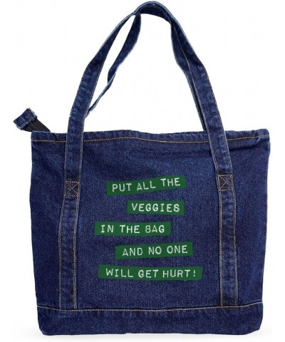 Put All the Veggies in the Bag Denim Tote Bag - Veggie Gift - Vegan Activism Gift Dark Washed $23.39 Totes