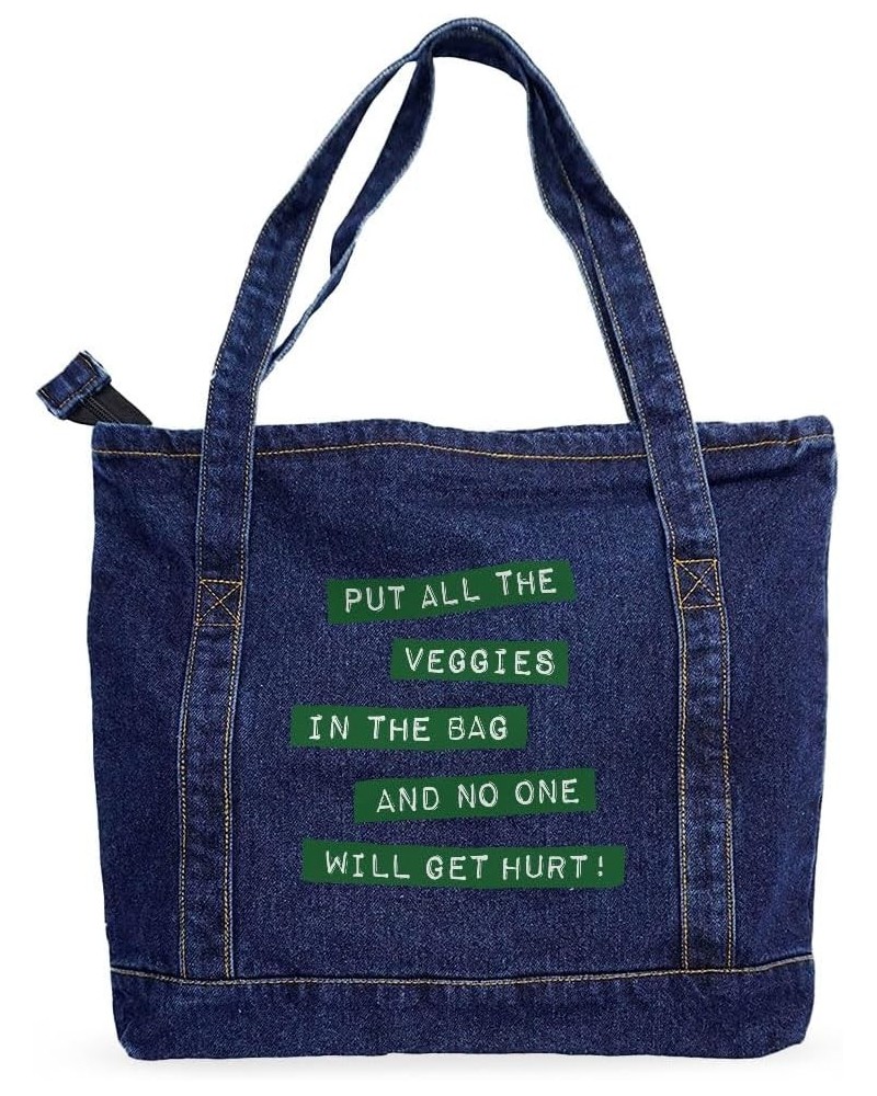 Put All the Veggies in the Bag Denim Tote Bag - Veggie Gift - Vegan Activism Gift Dark Washed $23.39 Totes