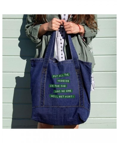 Put All the Veggies in the Bag Denim Tote Bag - Veggie Gift - Vegan Activism Gift Dark Washed $23.39 Totes