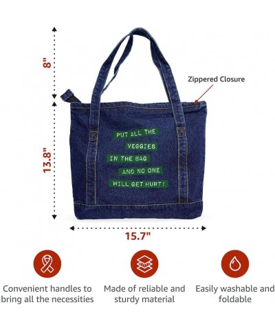 Put All the Veggies in the Bag Denim Tote Bag - Veggie Gift - Vegan Activism Gift Dark Washed $23.39 Totes