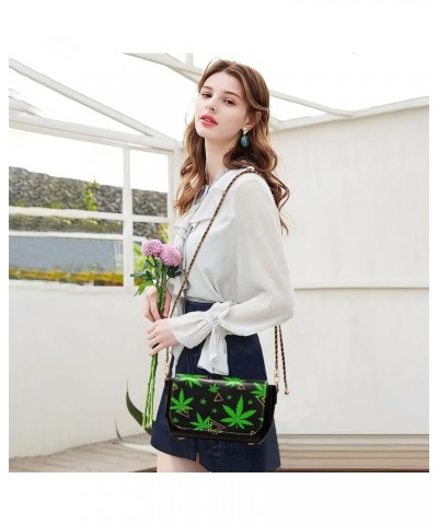 Green Black Leaves Crossbody Bags for Women Leather Purse Shoulder Bag Handbag for Gifts Work Daily $21.99 Shoulder Bags