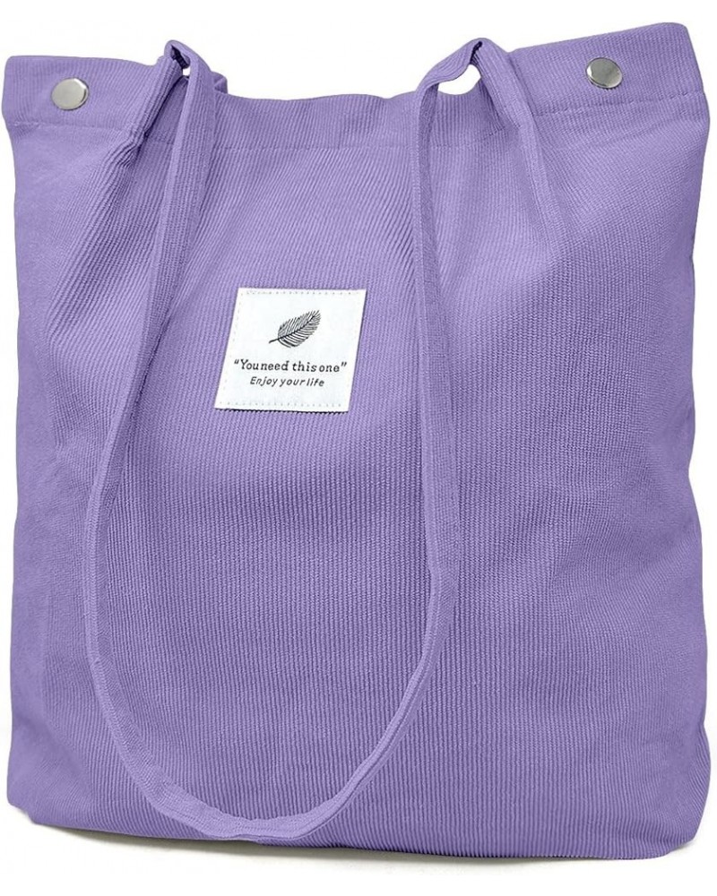 Corduroy Tote Bag, Casual Everyday Shoulder Handbag Purple $9.85 Shoulder Bags