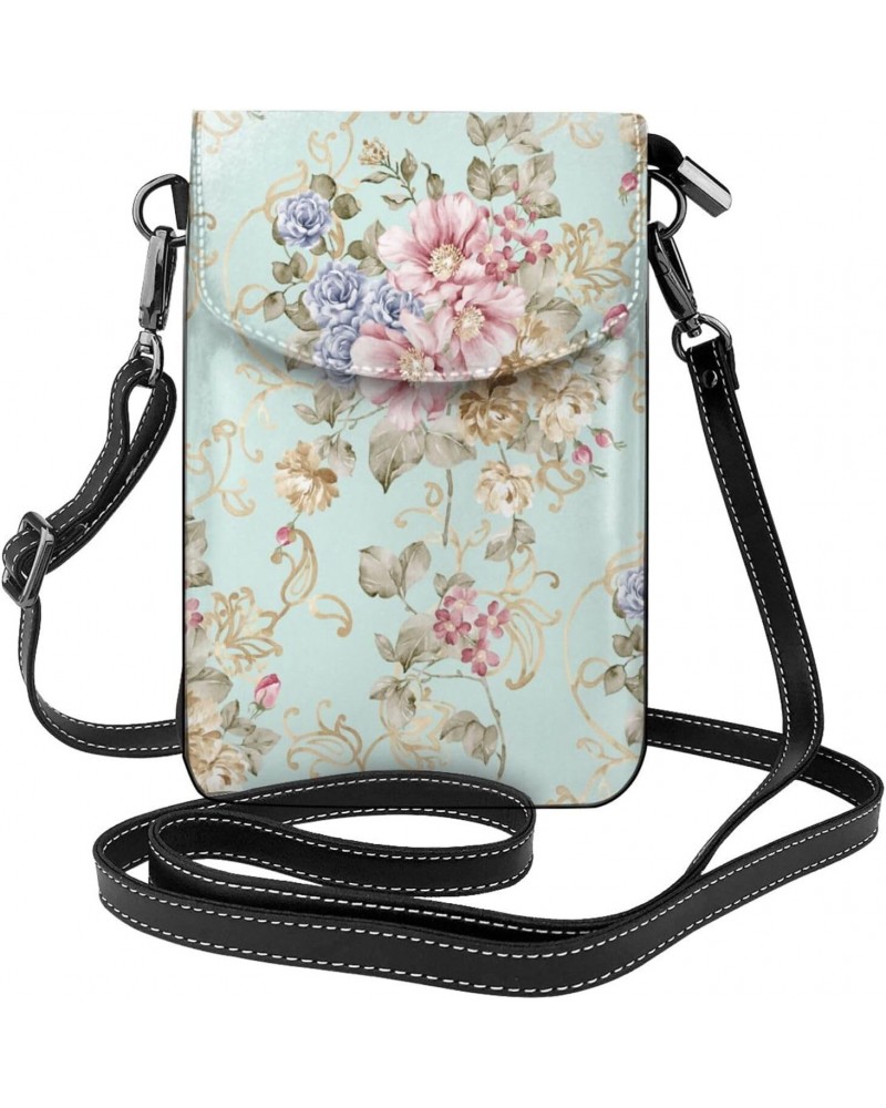 Fresh Spring Flowers Cell Phone Purse Leather Shoulder Bag Mini Phone Pouch Crossbody Bag For Women $23.55 Crossbody Bags