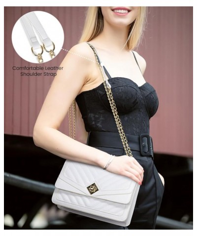 Crossbody Bags for Women Leather Quilted Shoulder Bag with Chain Strap Trendy Clutch Satchel Ladies Evening Bag Type V/White ...