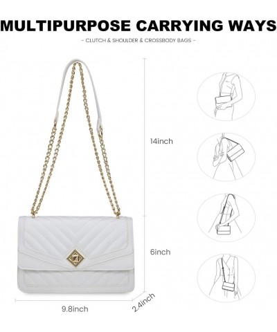 Crossbody Bags for Women Leather Quilted Shoulder Bag with Chain Strap Trendy Clutch Satchel Ladies Evening Bag Type V/White ...