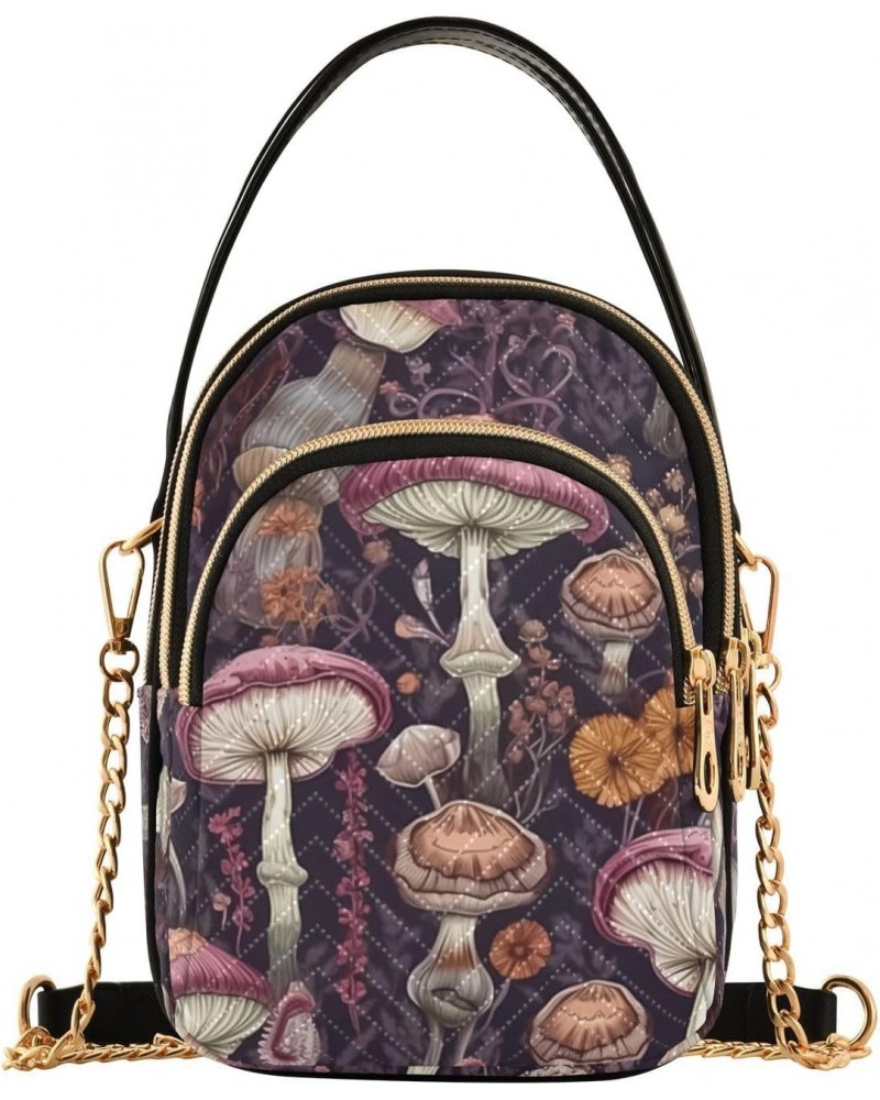 Magic Purple Mushroom Crossbody Sling Bags for Women, Compact Fashion Handbag with Chain Strap Top handle for Evening Party D...