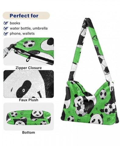 Panda Soccer Fluffy Crossbody Bag Furry Tote Bags for Women Fuzzy Purse Handbag Lady Shoulder Bag Large Plush Bag with Zipper...