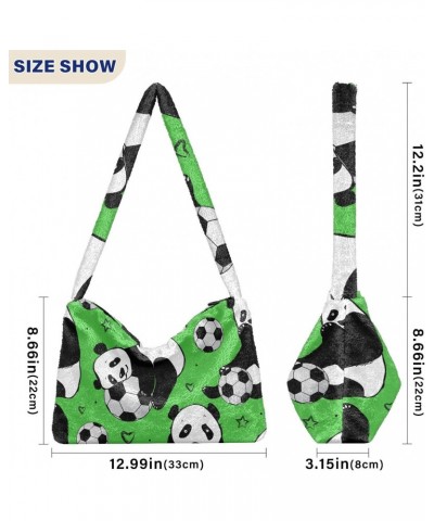 Panda Soccer Fluffy Crossbody Bag Furry Tote Bags for Women Fuzzy Purse Handbag Lady Shoulder Bag Large Plush Bag with Zipper...