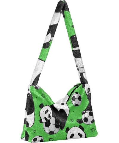 Panda Soccer Fluffy Crossbody Bag Furry Tote Bags for Women Fuzzy Purse Handbag Lady Shoulder Bag Large Plush Bag with Zipper...