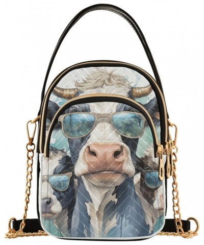 Women Crossbody Sling Bags Cool Cows Print, Compact Fashion Handbags Purse with Chain Strap Top handle for Evening Party Dati...