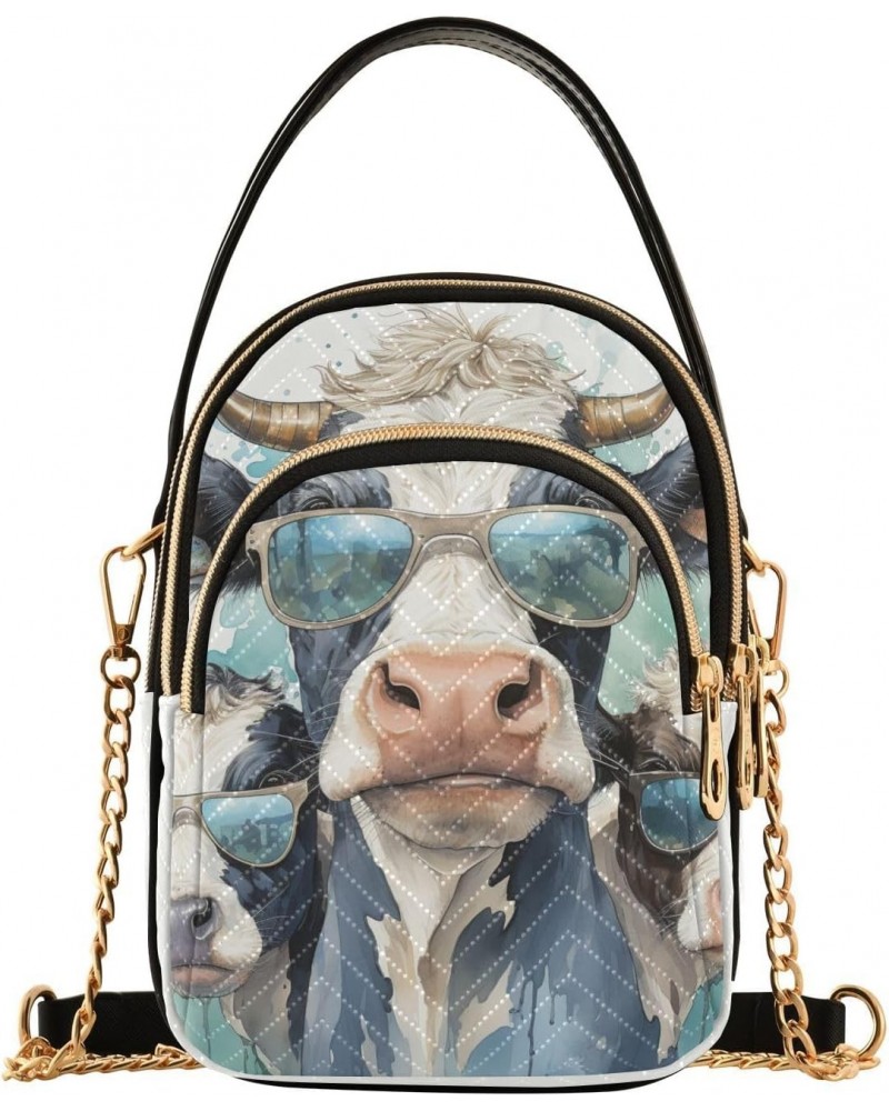 Women Crossbody Sling Bags Cool Cows Print, Compact Fashion Handbags Purse with Chain Strap Top handle for Evening Party Dati...