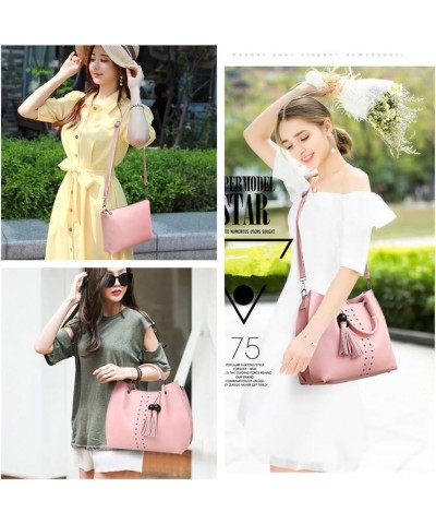 Tassel Handbag Sets For Women PU Leather Shoulder Bag Tote Satchel Hobo 3 Pcs Purse Wine $40.73 Totes